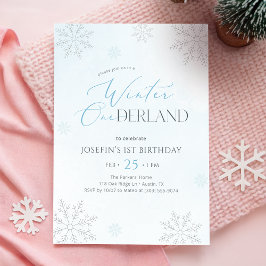 Convite Aniversário de 1 ano Winter Onederland Prata Azul