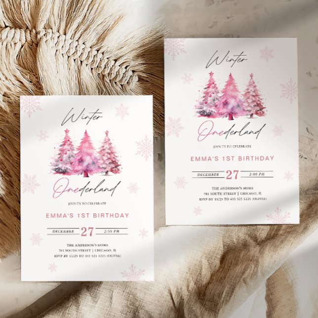 Convite Aniversário de 1 ano Winter Onederland Rosa (Criador carregado)