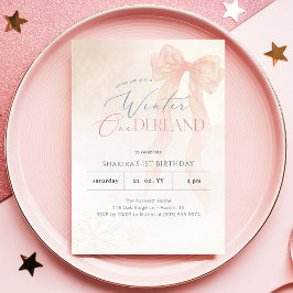 Convite Aniversário de 1 ano Winter Onederland Rosa Aquare