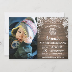 Convite Aniversário de 1 ano Winter Onederland Snowflake