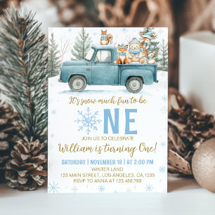 Convite Aniversário de 1 ano Winter Truck Woodland Onederl