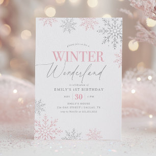 Convite Aniversário de 1 ano Winter Wonderland com Brilho