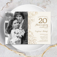 Aniversário de 20 anos Com Foto - Floral Marfim Do