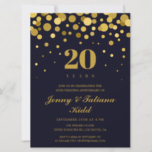 Convite Aniversário de 20 Anos de Casamento Azul Marinho e
