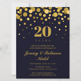 Convite Aniversário de 20 Anos de Casamento Azul Marinho e