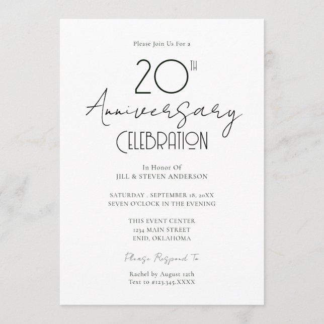 Convite Aniversário de 20 anos de Casamento Elegante Rascu (Frente)