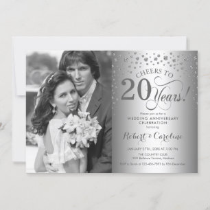 Convite Aniversário de 20 anos de casamento em prata com f