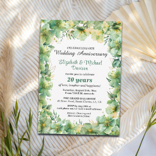 Convite Aniversário de 20 anos de Casamento Floral Dourado