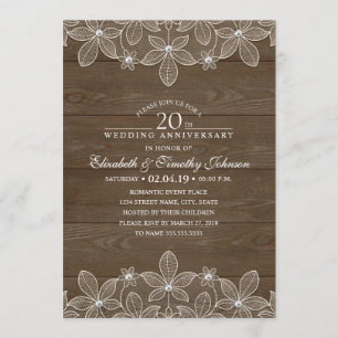 Convite Aniversário de 20 anos de Casamento Rustic Madeira