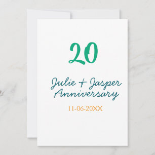 Convite aniversário de 20 anos nome data laranja azul verd