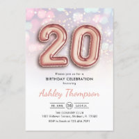 Aniversário de 20 - Luzes cor-de-rosa dos balões D