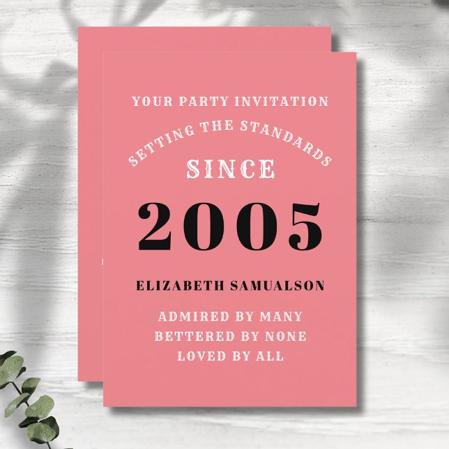 Convite Aniversário de 20 personalizado adicione seu nome  (Personalized pink 20th birthday party invitations)