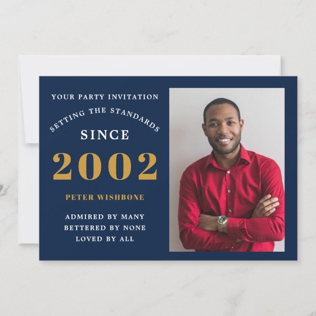 Convite aniversário de 21 anos 2002 Nome Foto Azul Dourado (Frente)