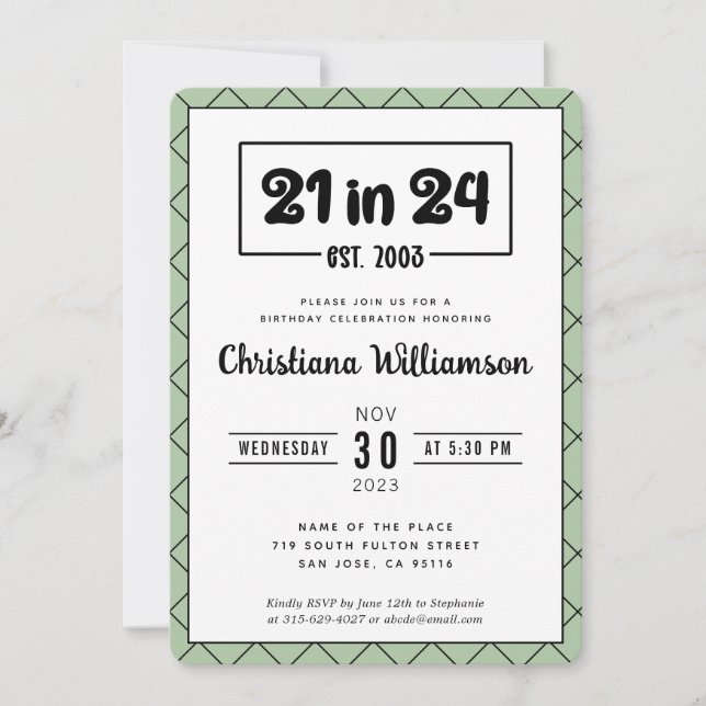 Convite aniversário de 21 anos 21 em 2024 Celebração de An (Frente)