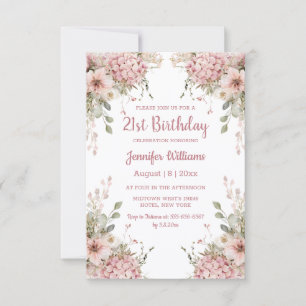 Convite aniversário de 21 anos aquarela jardim floral rosa