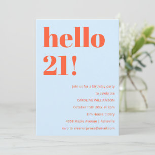 Convite Aniversário de 21 anos Azul Laranja Moderno Ousado