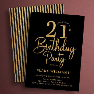 Convite Aniversário de 21 anos Black Gold