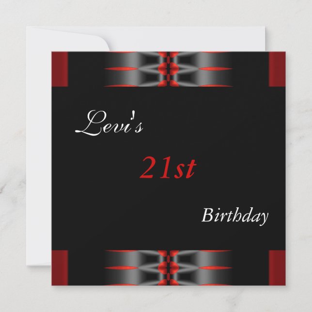 Convite aniversário de 21 anos Black Red Invite Mens (Frente)