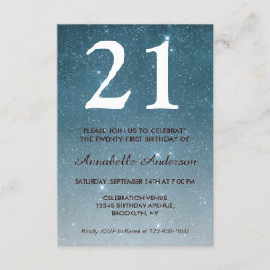 Convite aniversário de 21 anos Blue Midnight Night Sky Sta