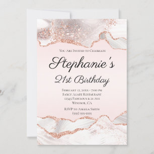 Convite Aniversário de 21 anos Blush de Agate Branco Dour