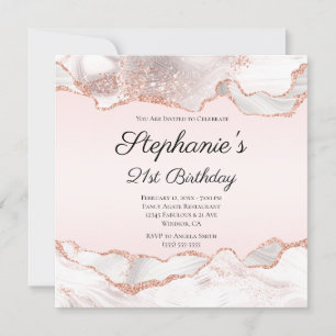 Convite Aniversário de 21 anos Blush de Agate Branco Dour