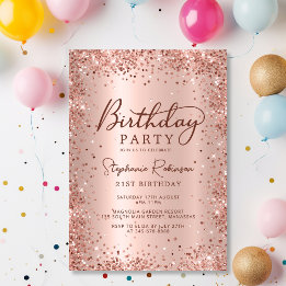 Convite Aniversário de 21 anos brilhante de Rosa de metal