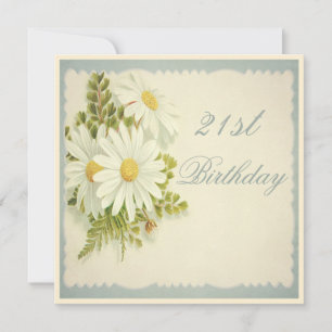 Convite Aniversário de 21 anos Chic Vintage Daisies