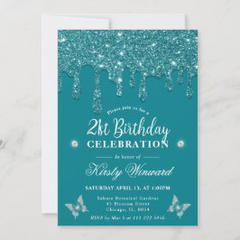 Convite Aniversário de 21 anos com brilho elegante esverde