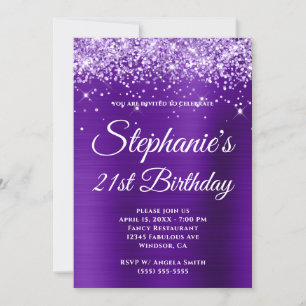 Convite Aniversário de 21 anos com Brilho Roxo e Foil Ombr