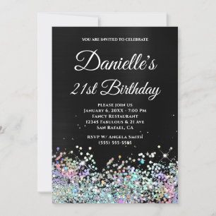 Convite Aniversário de 21 anos com Glitter Holo Ombre Pret