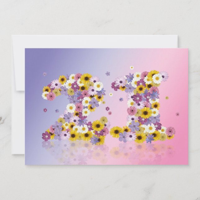 Convite aniversário de 21 anos, com letras floridas (Frente)