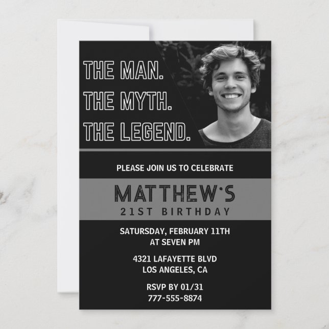 Convite aniversário de 21 anos convida O Homem Para A Lend (Frente)