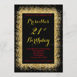 Convite aniversário de 21 anos convite, preto, confetti, o