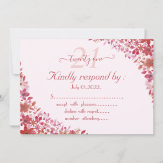 Convite Aniversário de 21 anos cor-de-rosa