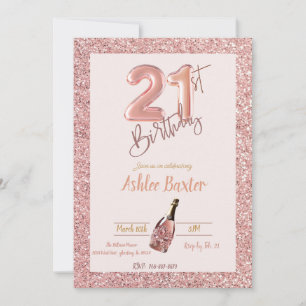Convite aniversário de 21 anos cor-de-rosa-campeão cor-de-