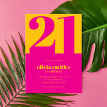 Convite Aniversário de 21 anos cor-de-rosa minimalista mod<br><div class="desc">Aniversário de 21 anos minimalista moderno com design simples com tipografia chica elegante a cor rosa e amarela.</div>