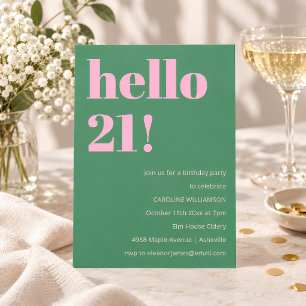 Convite Aniversário de 21 anos cor-de-rosa verde moderno r