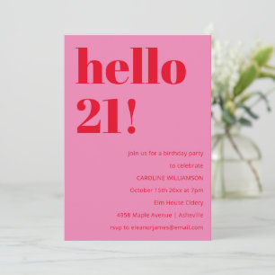 Convite Aniversário de 21 anos cor-de-rosa vermelho modern
