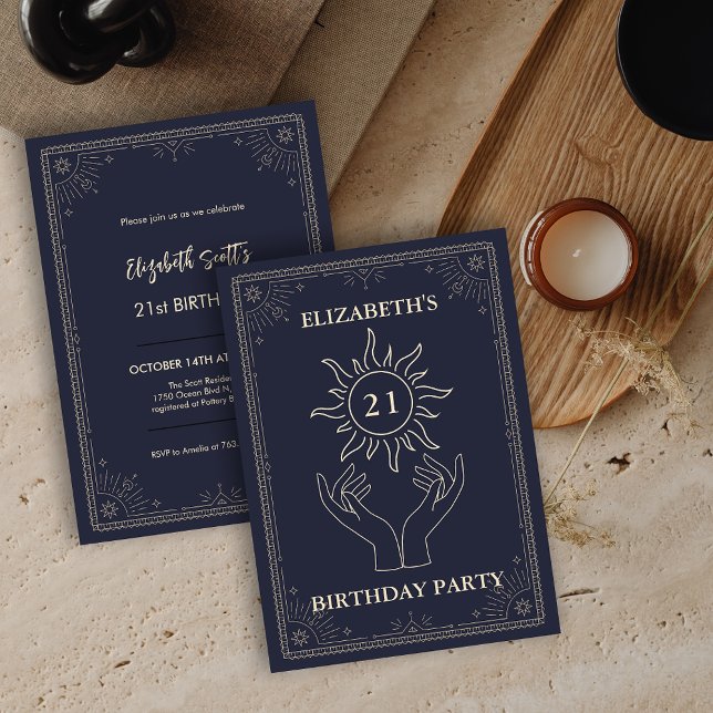 Convite Aniversário de 21 anos da Astrologia Mística Roxa (Purple Mystic Astrology Star 21st Birthday Invitation)