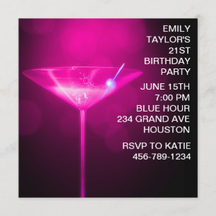 Convite Aniversário de 21 anos da Mulher Martini Rosa Choq