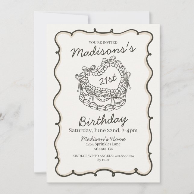 Convite Aniversário de 21 anos de Bolo de Coquetes do Cora (Frente)