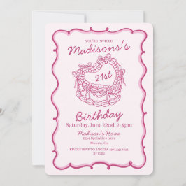 Convite Aniversário de 21 anos de Bolo Retro Cardíaco do A