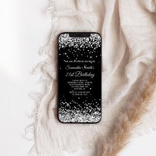Convite Aniversário de 21 anos de brilho preto e prateado