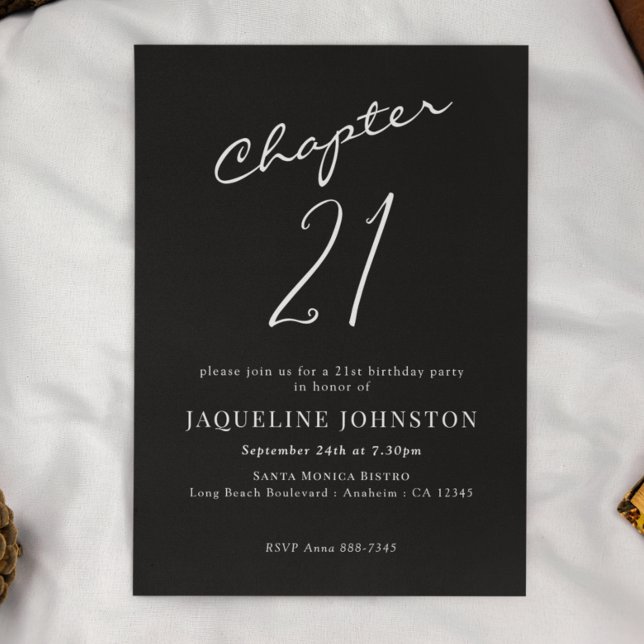 Convite Aniversário de 21 anos de Caligrafia Elegante Mode (Criador carregado)