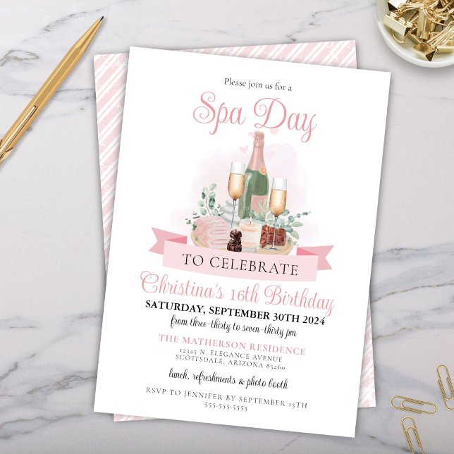 Convite Aniversário de 21 anos de Champagne do Dia do Spa  (Champagne chocolate and spa day 21st birthday party invitation for bridal party or elegant invites)