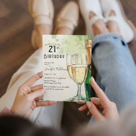 Convite Aniversário de 21 anos de champanhe e óculos