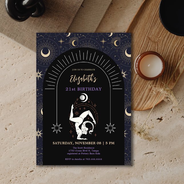 Convite Aniversário de 21 anos de Escorpião Zodiac Preto (Black Mystic Scorpio Zodiac 21st Birthday Invitation)