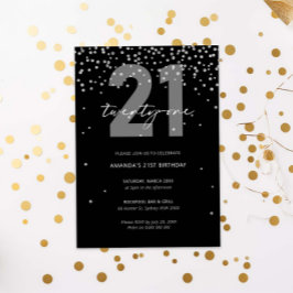 Convite Aniversário de 21 anos de faísca de prata e brilho