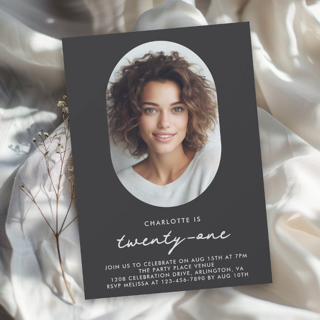 Convite Aniversário de 21 anos de Foto Mínima Moderna (Criador carregado)