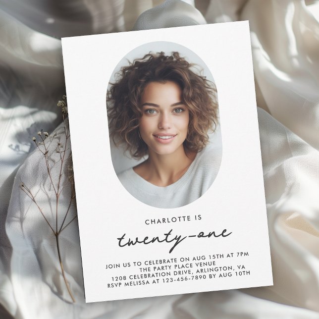 Convite Aniversário de 21 anos de Foto Mínima Moderna (Criador carregado)